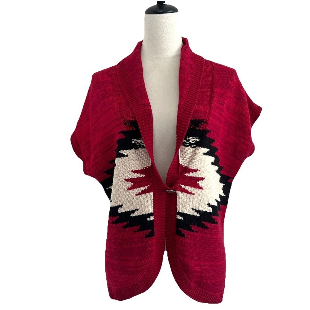 Chaps Ralph Lauren Southwestern Cardigan Sweater Large Red Aztec Knit Cowgirl